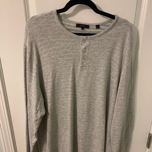 Vince Linen Cotton Stripe Long Sleeve Crew